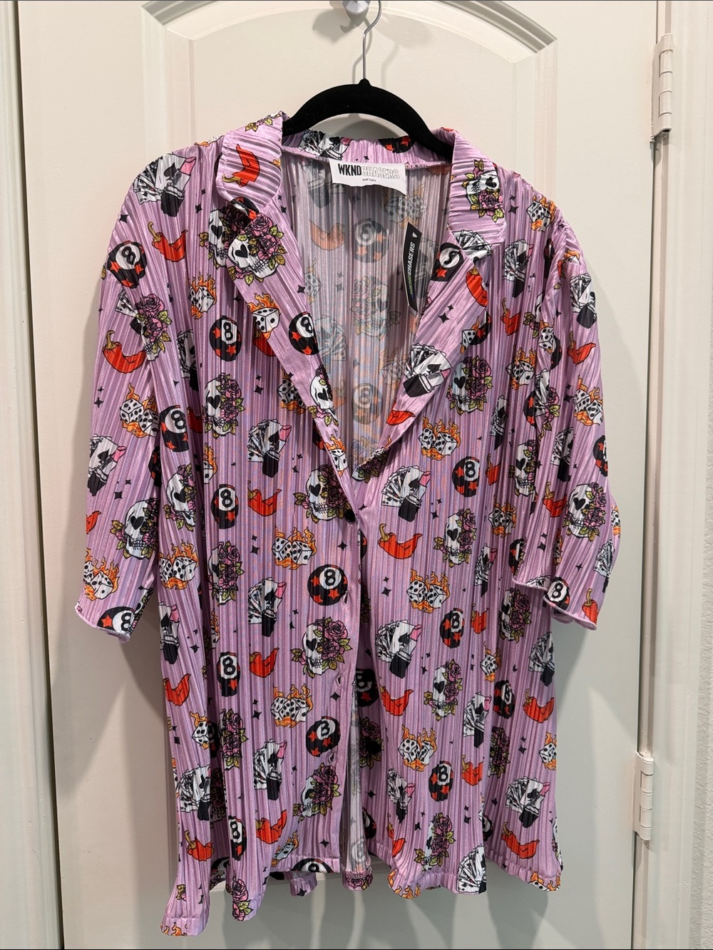 WKND Chasers Lavender Short-Sleeve Button Down Shirt with Graphic Print